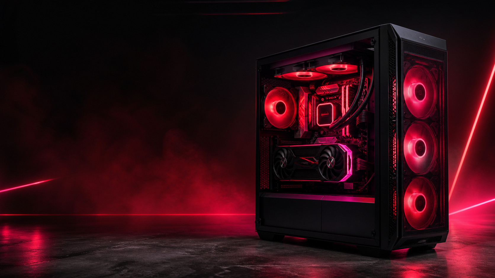 PC gamer con iluminación roja