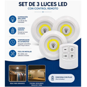 Set 3 Luces Led Inalámbricas Portatil Con Control Remoto