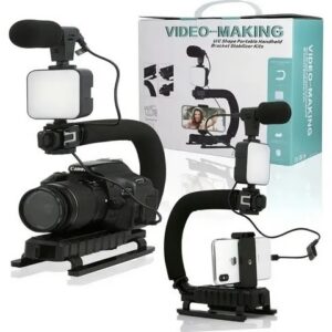 KIT ESTABILIZADOR SELFIE CON MIC Y LUZ (PARA CELU Y CAMARA)